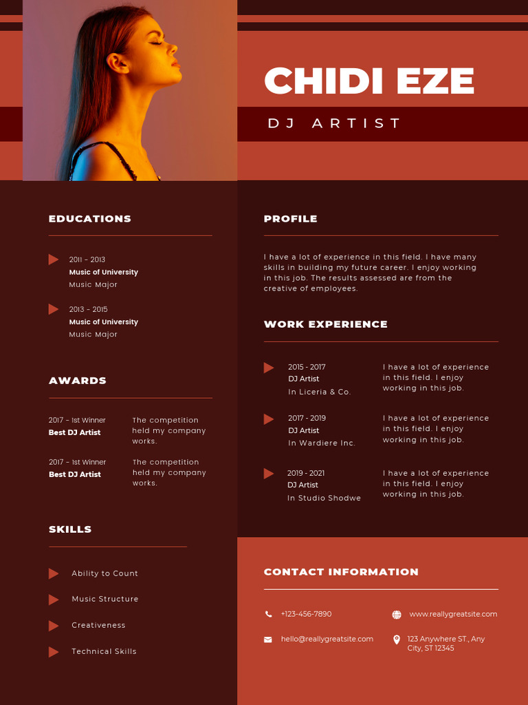 Grafikonteam - Red Professional DJ Artist Resume | PDF