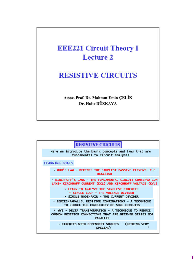 EEE221 2024 - 25 Fall Lecture Notes 2 Resistive Circuits | PDF