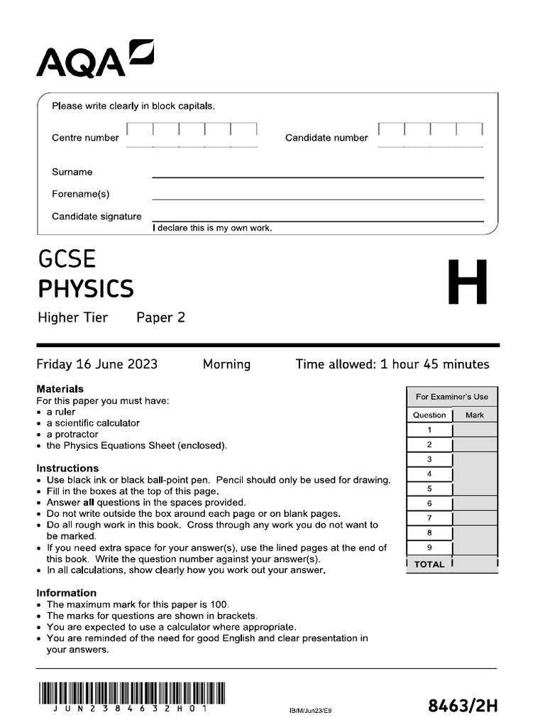 2023 AQA GCSE (Higher) Physics Paper 2 QP | PDF