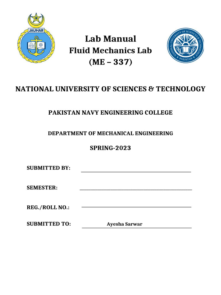 Fluid Mechanics Lab Manual Pdf