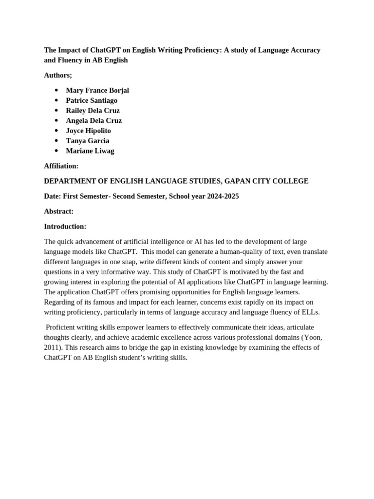 The Impact of ChatGPT On English Writing Proficiency | PDF