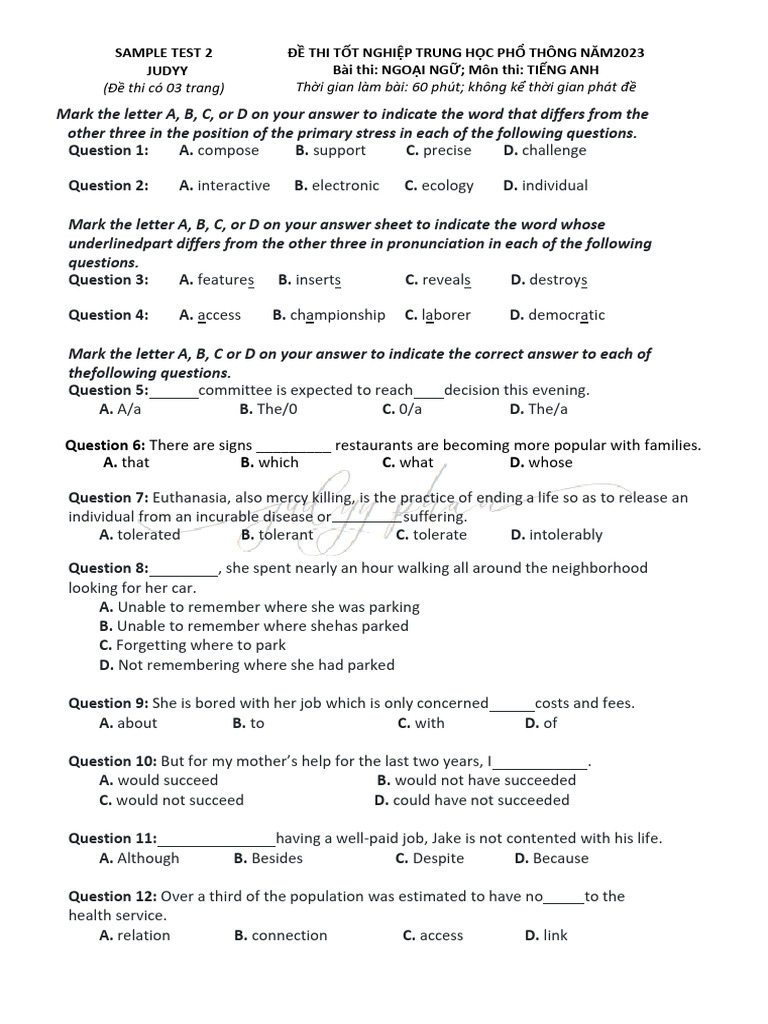 Sample Test 2 | PDF