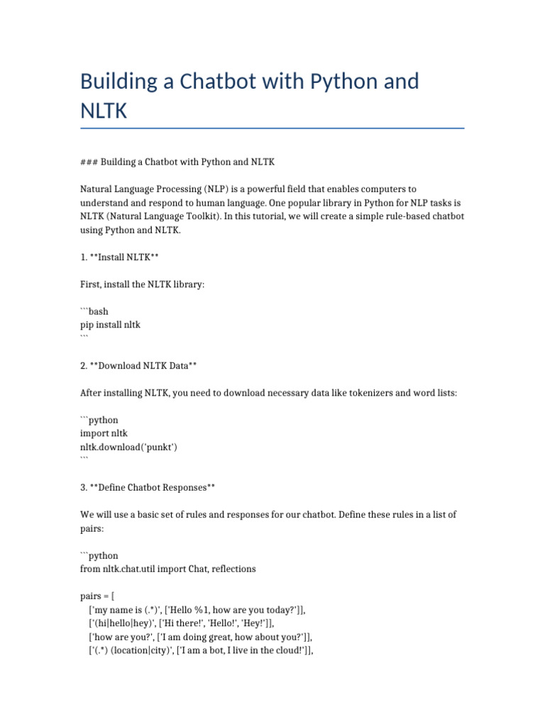 Building A Chatbot With Python and NLTK Detailed | PDF | Software ...