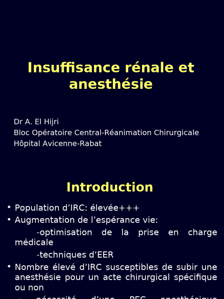 4-Insuffisance Rénale Et Anesthésie IAD 2011 | PDF