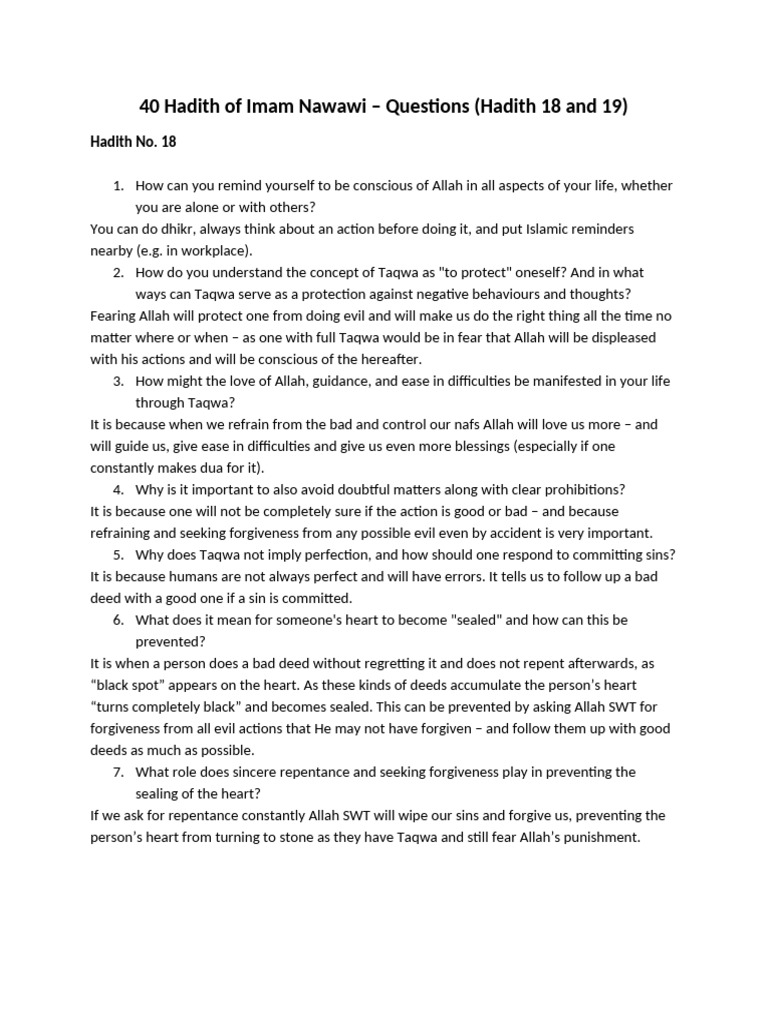 Hadith 18, 19 Questions | PDF