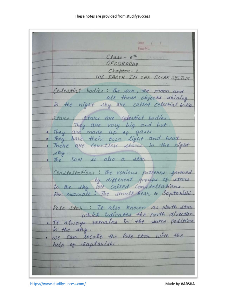 Class 6 Geography ch-1 Notes | PDF