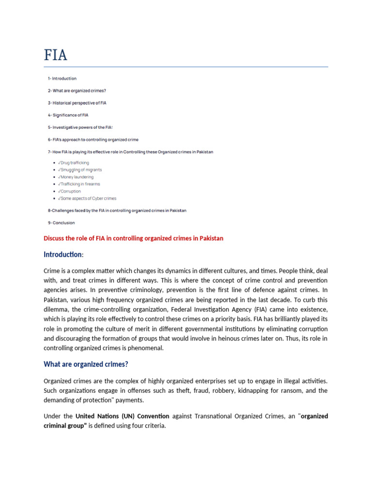 Discuss The Role of FIA in Controlling Organized Crimes in Pakistan | PDF