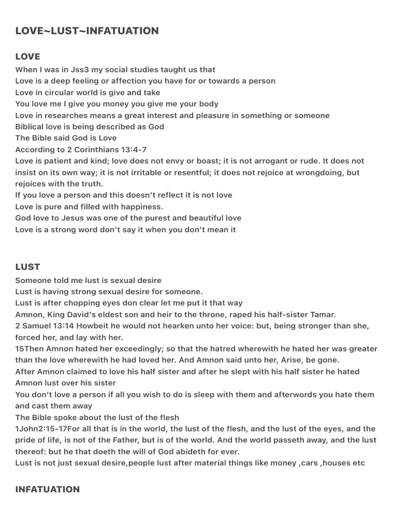 Love Lust Infatuation | PDF