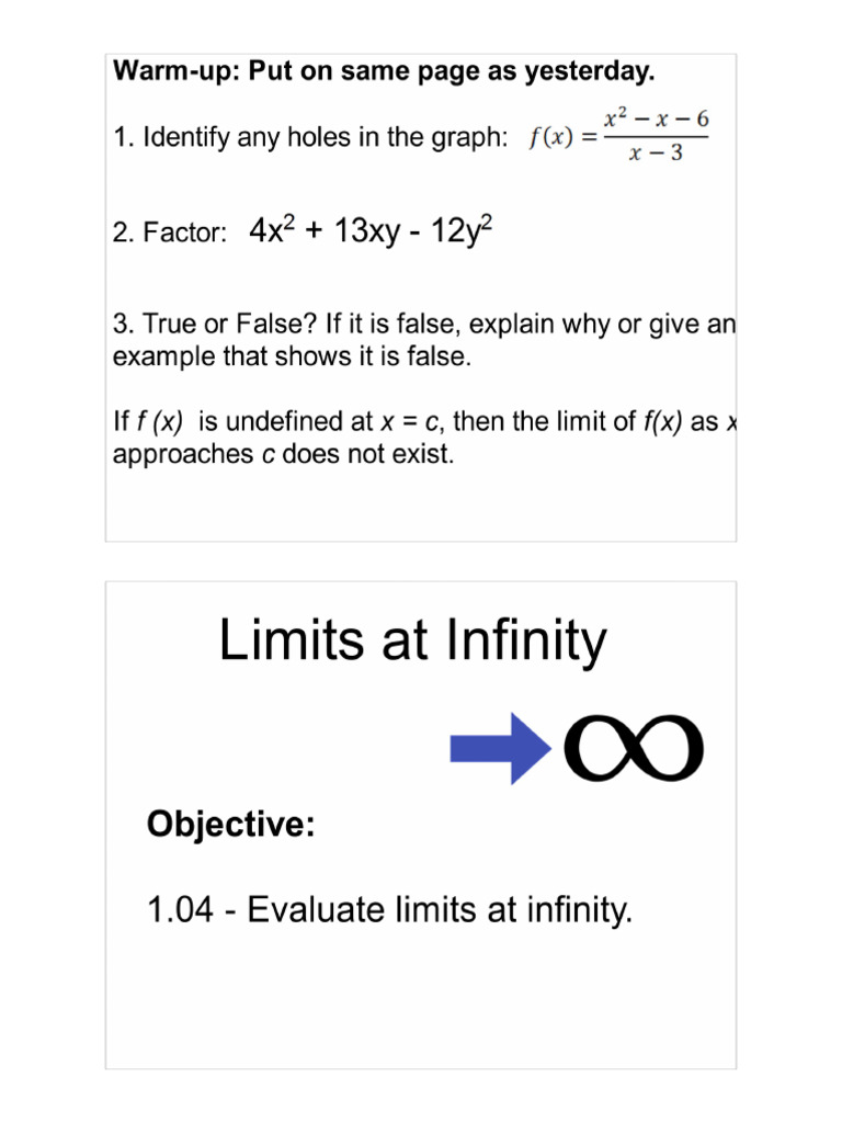 2 Limits To Infinity End Behavior | PDF