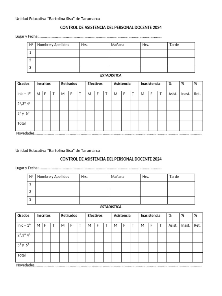 CONTROL DE ASISTENCIA DOCENTE 2024 | PDF