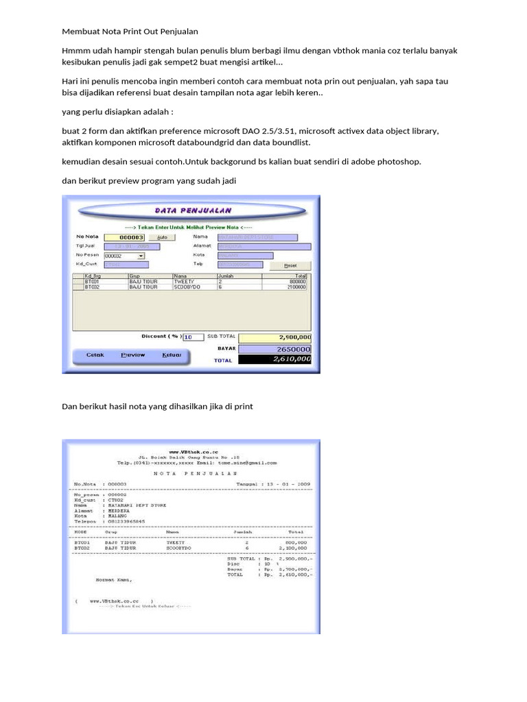 Membuat Nota Print Out Penjualan | PDF