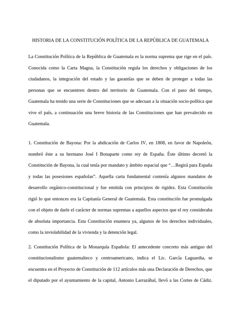 Historia de La Constitución Política de La República de Guatemala | PDF ...