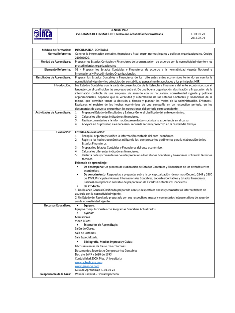 Guia de Aprendizaje No 3 Informatica Contable 2020 | PDF