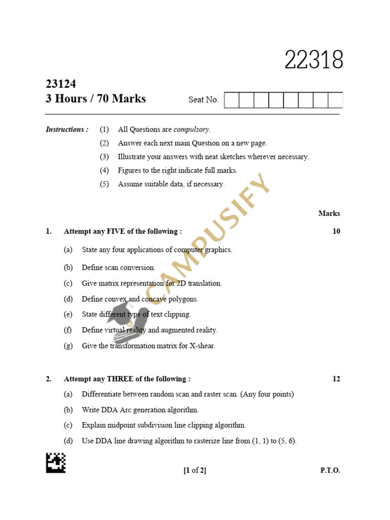 Computer Graphics Exam Questions Guide | PDF | Computer Graphics ...