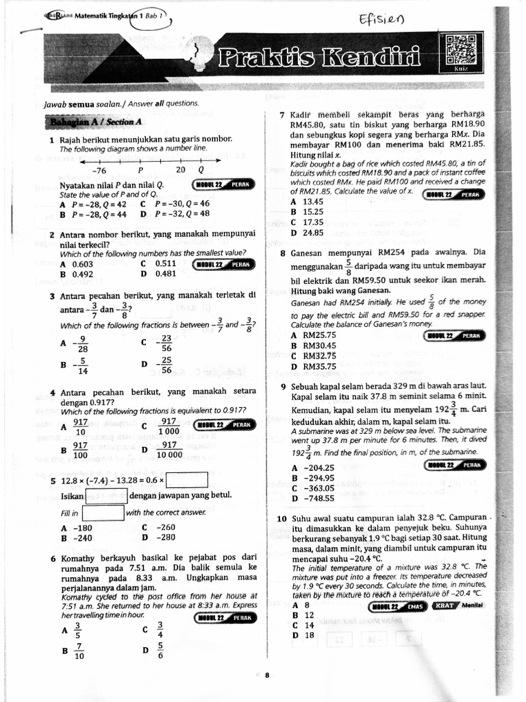 F1 Math Revision Chap 1 & 2 Efisien Cemerlang | PDF