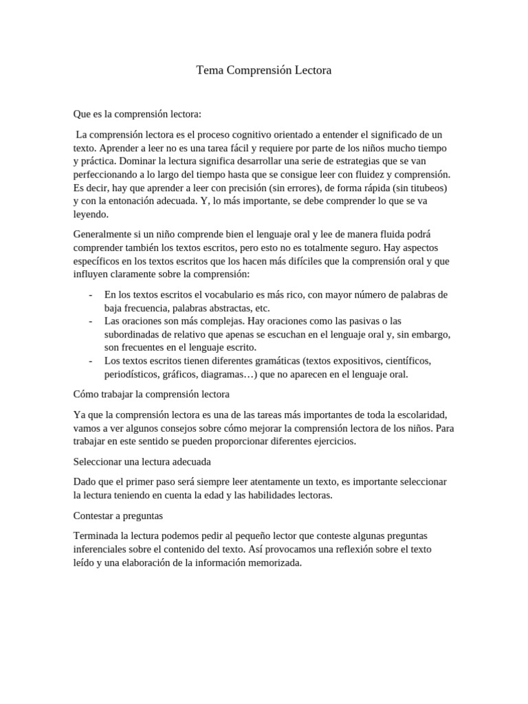 Comprension Lectora | PDF | Comprensión lectora | Aprendizaje
