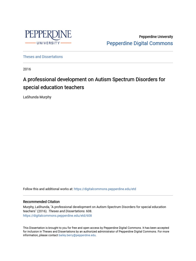 A Professional Development On Autism Spectrum Disorders For Speci | PDF