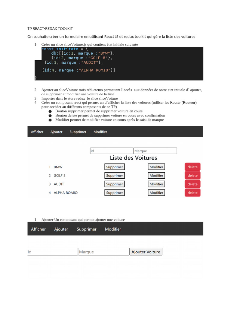 Formulaire Voitures avec Redux Toolkit | PDF | Web Development ...