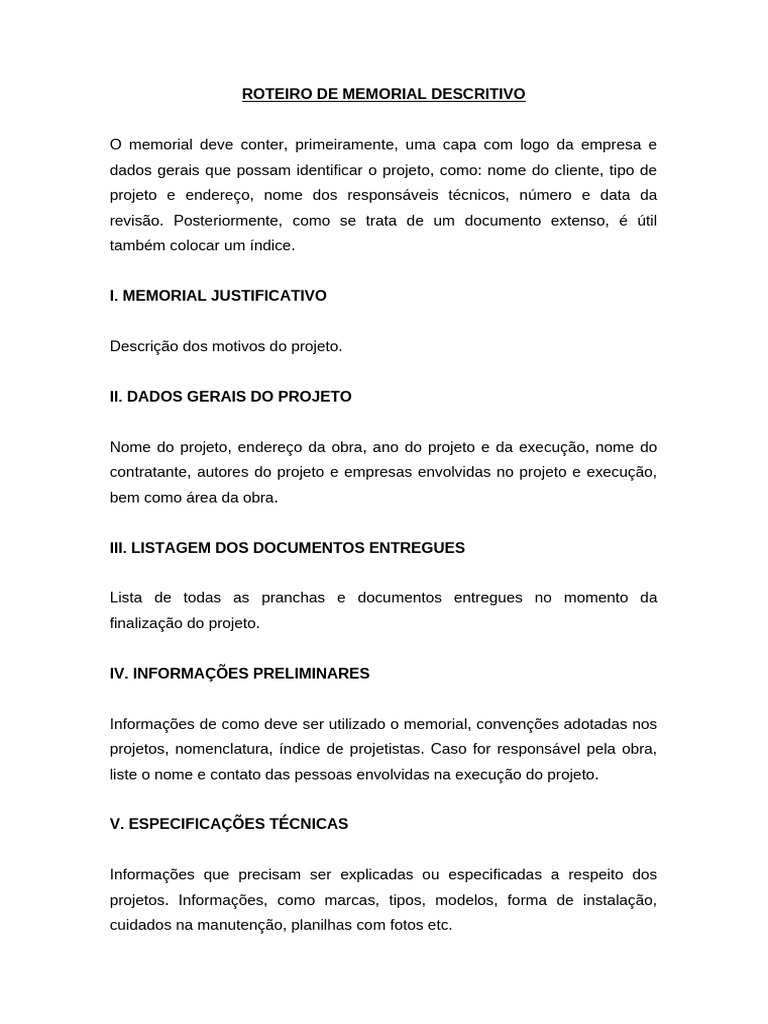 Anexo 03 Exemplo Memorial Descritivo | PDF
