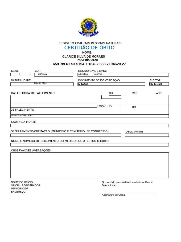 Modelo Certidao de Obito | PDF