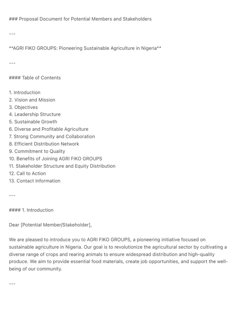 Proposal Document For Potential Members and Stakeholders | PDF
