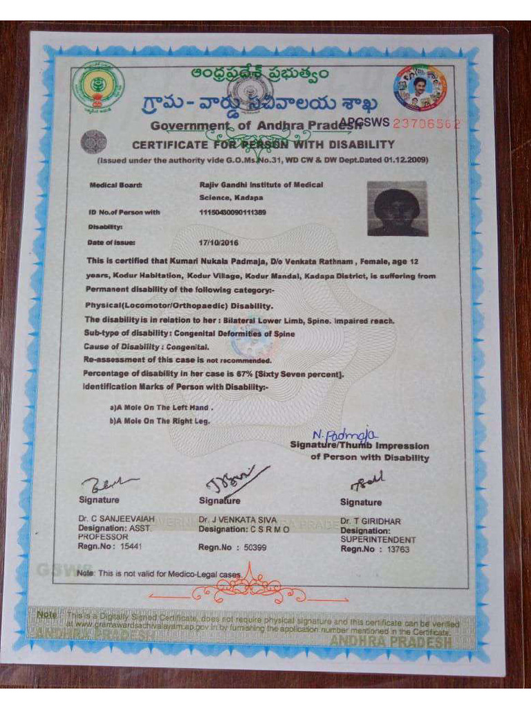 Disability certificate PDF Disability certificate PDF