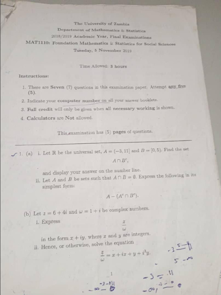 2019 Math 1110 | PDF