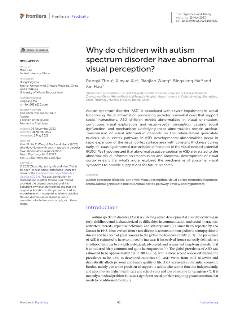 Why Do Children With Autism Spectrum Disorder Have Abnormal Visual ...