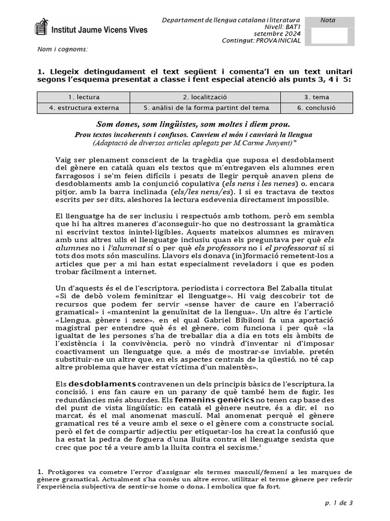 BAT BI - Prova - Inicial 24-25 | PDF