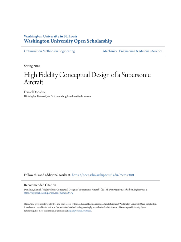 High Fidelity Conceptual Design of A Supersonic Aircraft | PDF