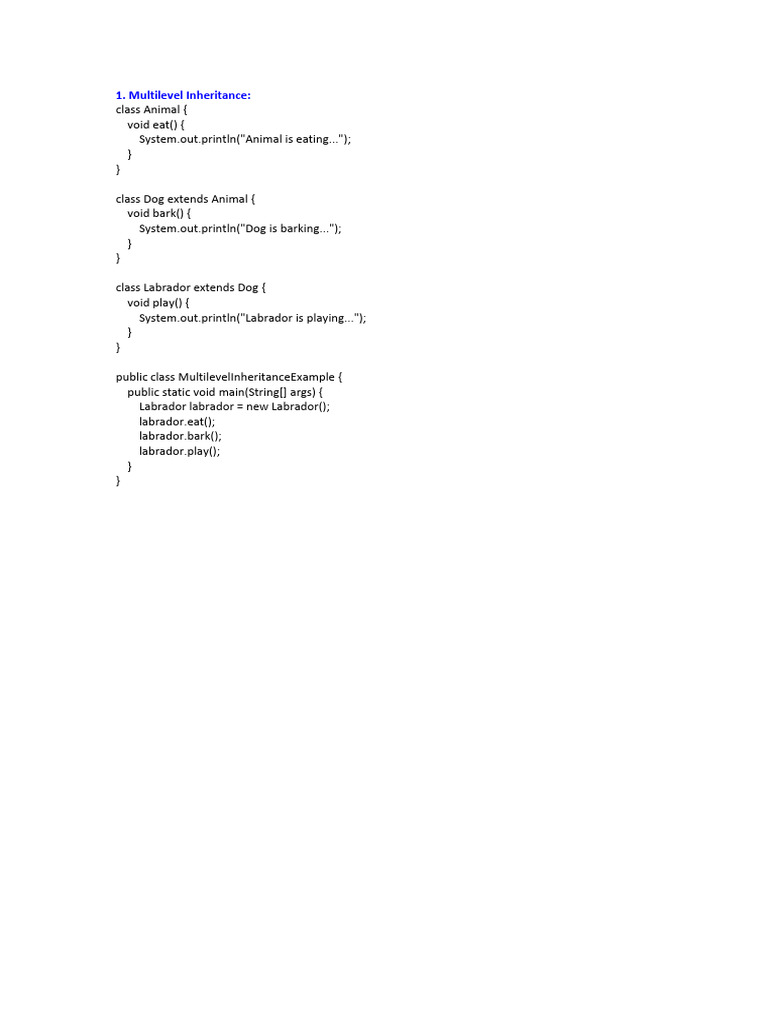 Inheritance in Java Example Code | PDF