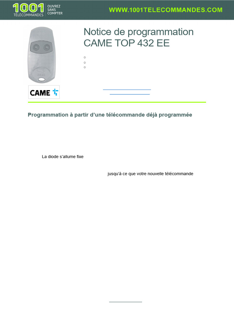 Portail CAME TOP432EE PDF — free download