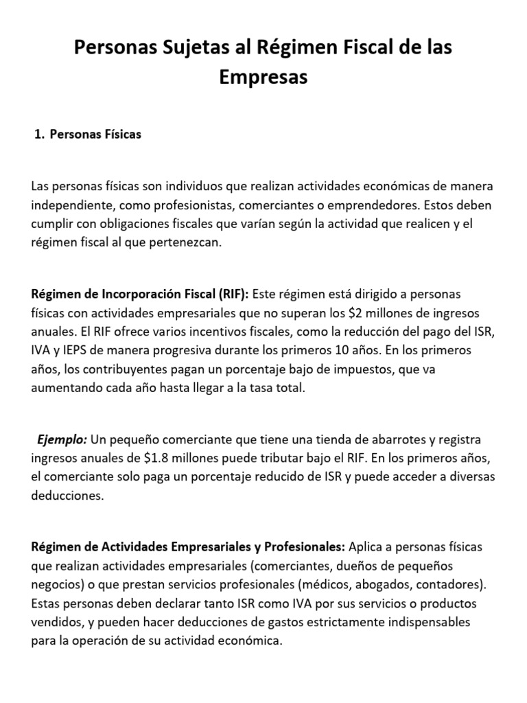 Régimen Fiscal para Personas Físicas y Morales | PDF | Impuesto sobre ...
