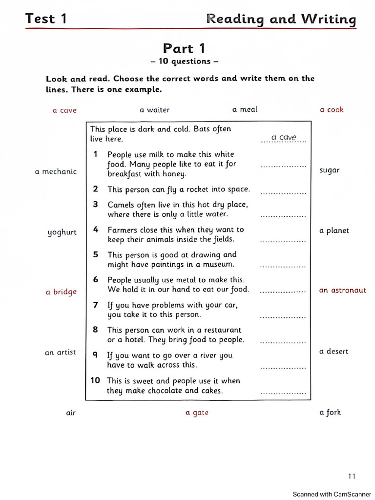Flyers 4 Test 1 Answer Key