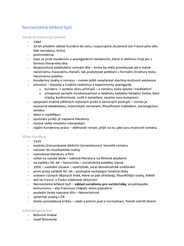 Nesnesitelná Lehkost Bytí | PDF