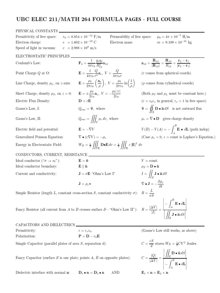 ELEC211-MATH264-Complete Formula Page | PDF