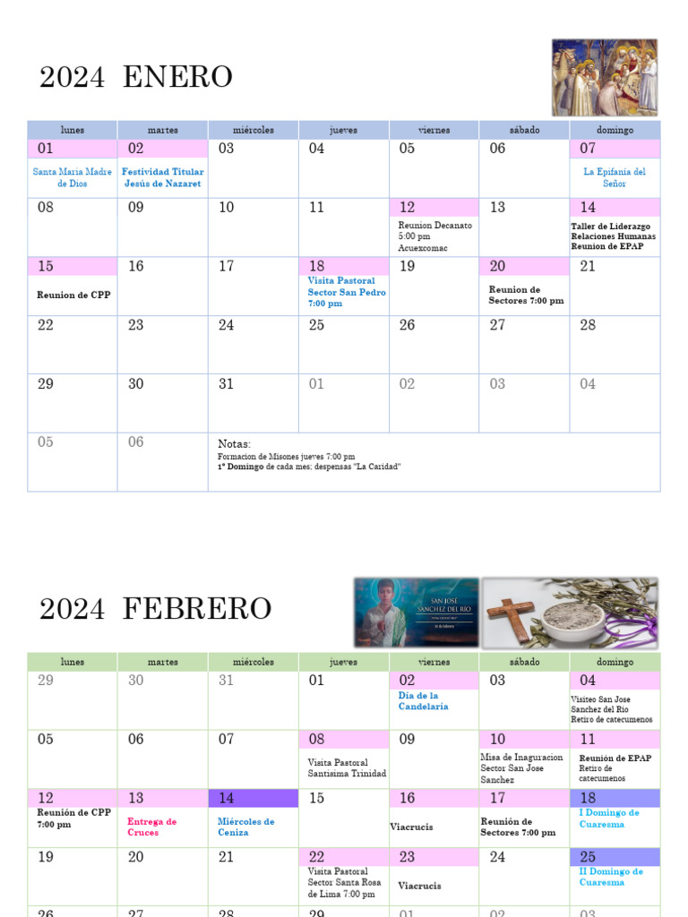 Calendario Parroquial 2024: Eventos y Festividades | PDF | Prestado ...