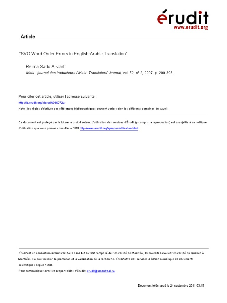 SVO Word Order Errors in English-Arabic Translation | PDF | Langue ...