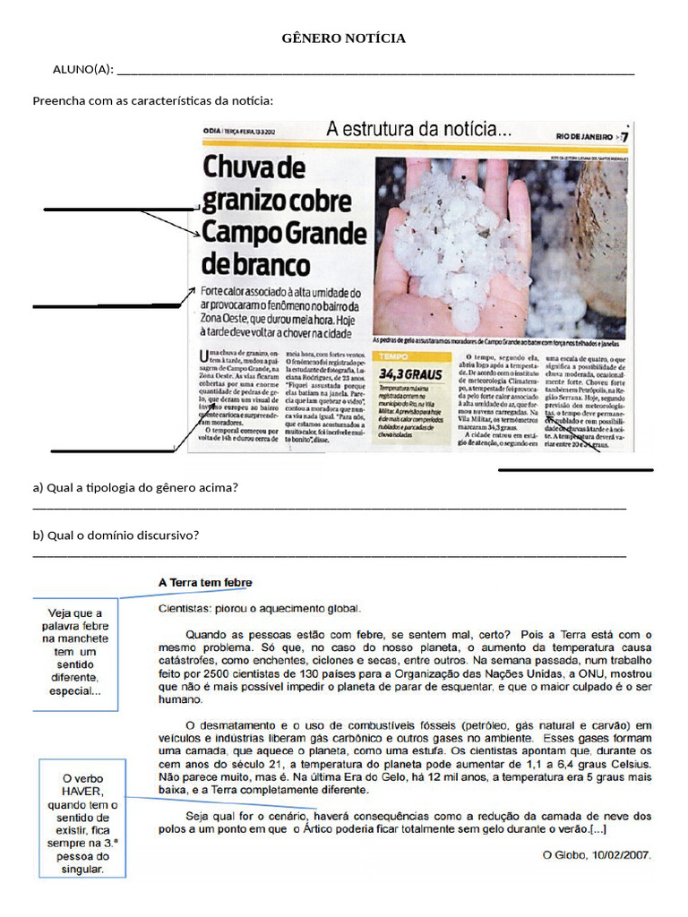 Atividade Sobre o Genero Noticia | PDF