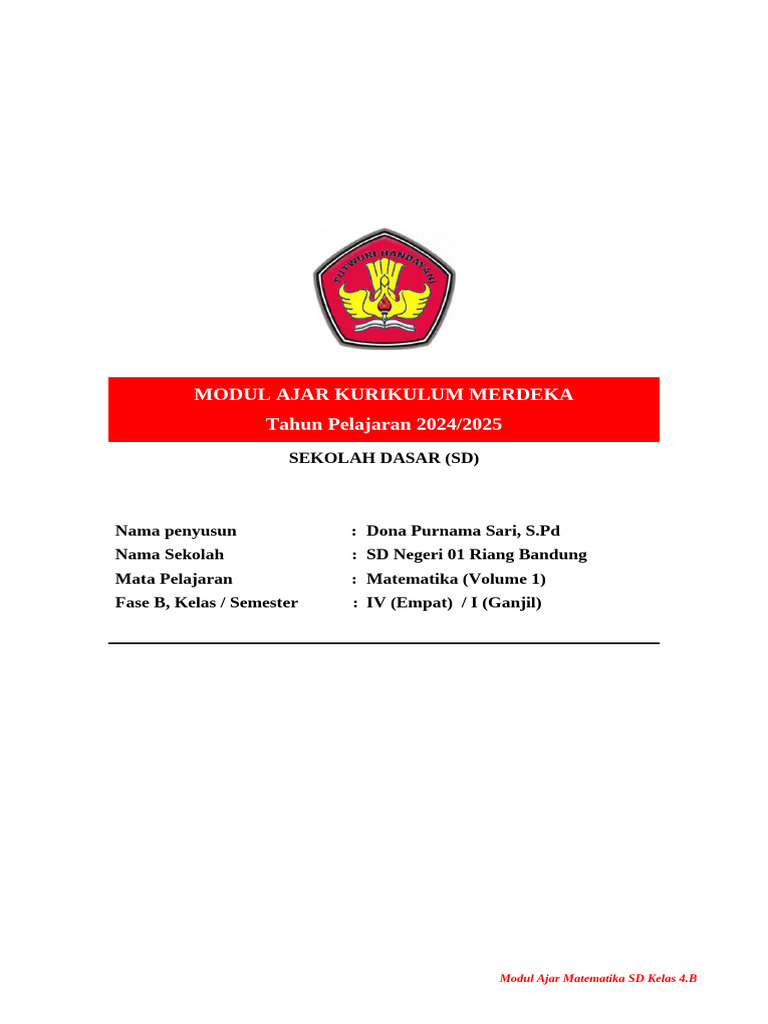 Modul Ajar MTK Unit 1 Kelas 4 Semester 1 | PDF
