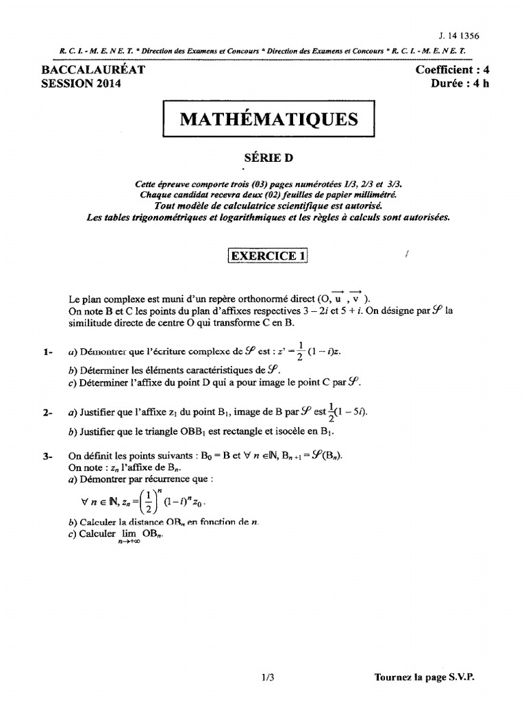Bac D Math 2014 | PDF