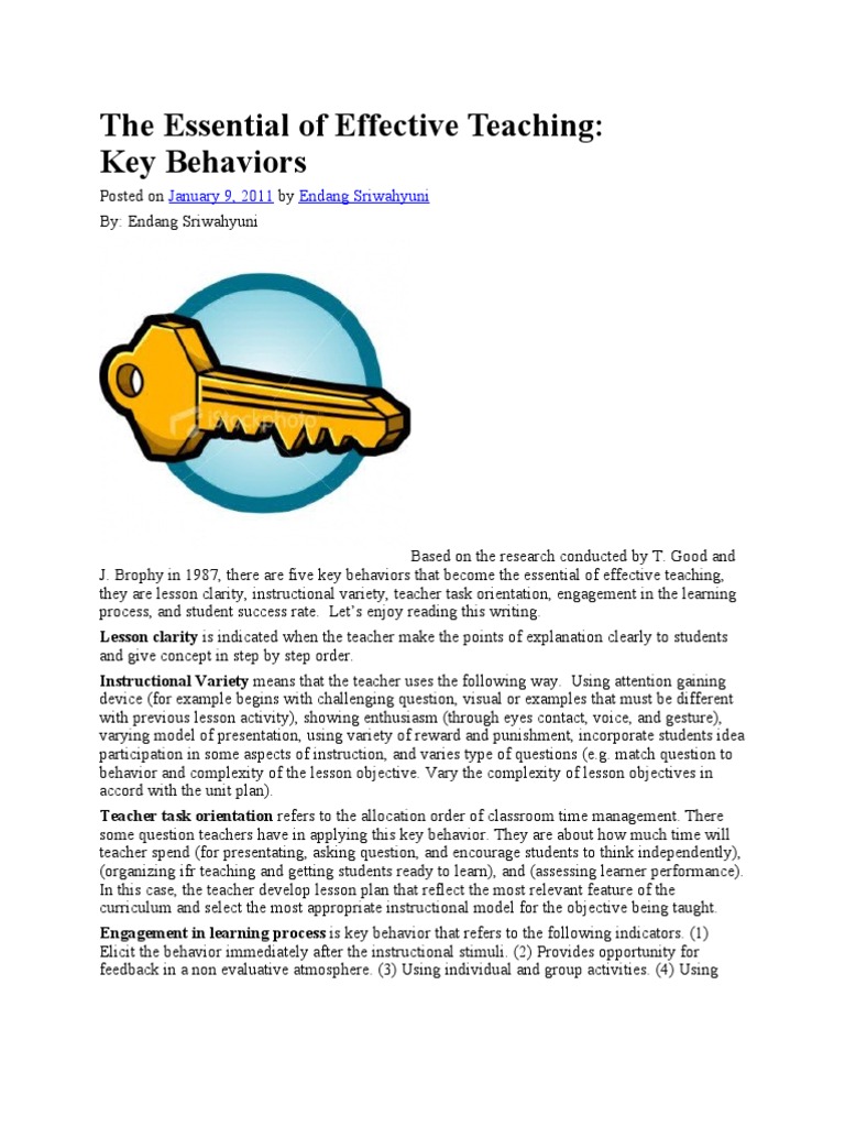 The Essential of Effective Teaching: Key Behaviors: January 9, 2011 ...