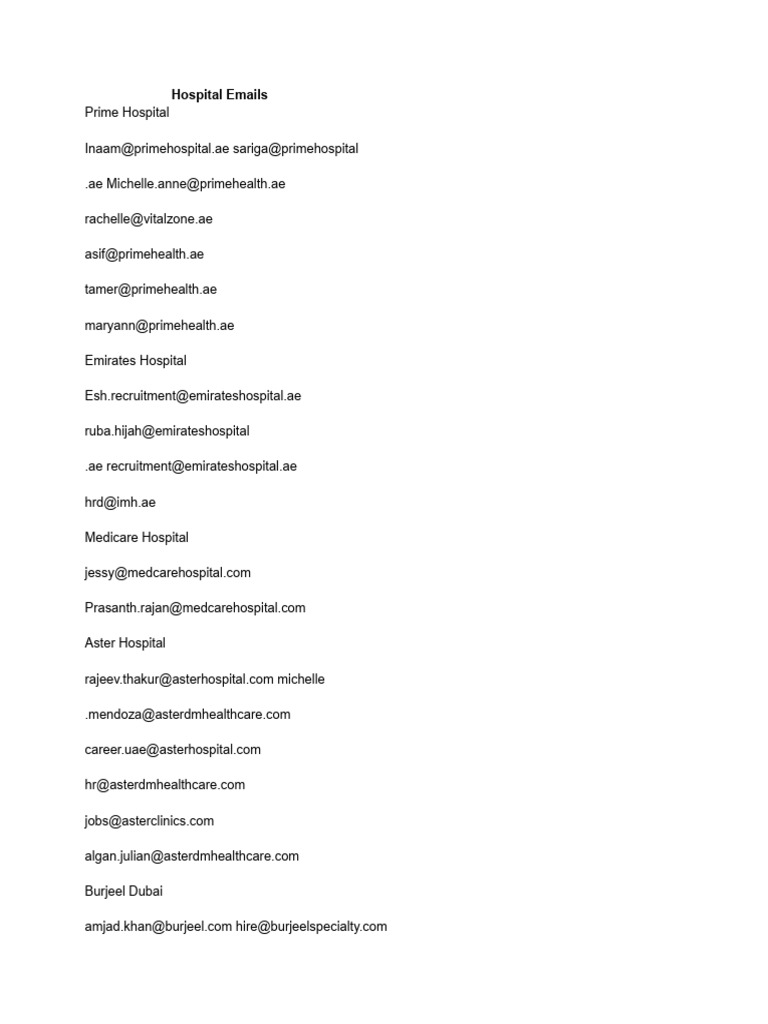 UAE Hospital Emails | PDF