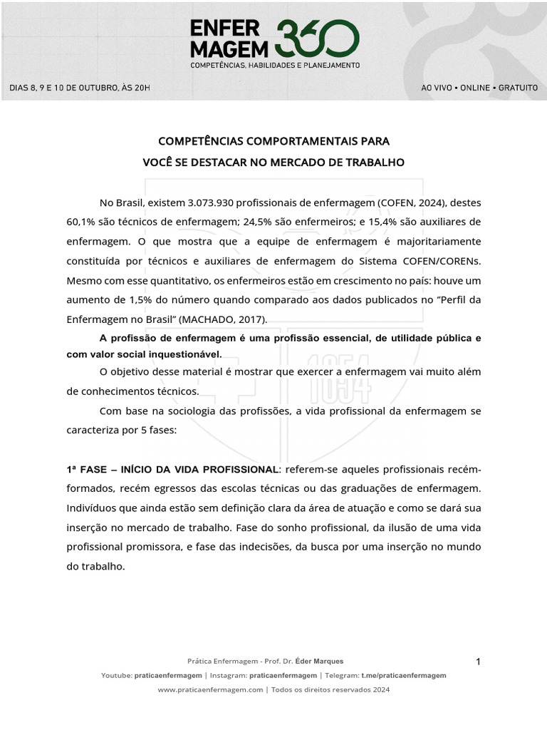 Competências na Prática de Enfermagem | PDF | Enfermagem | Carreira e ...