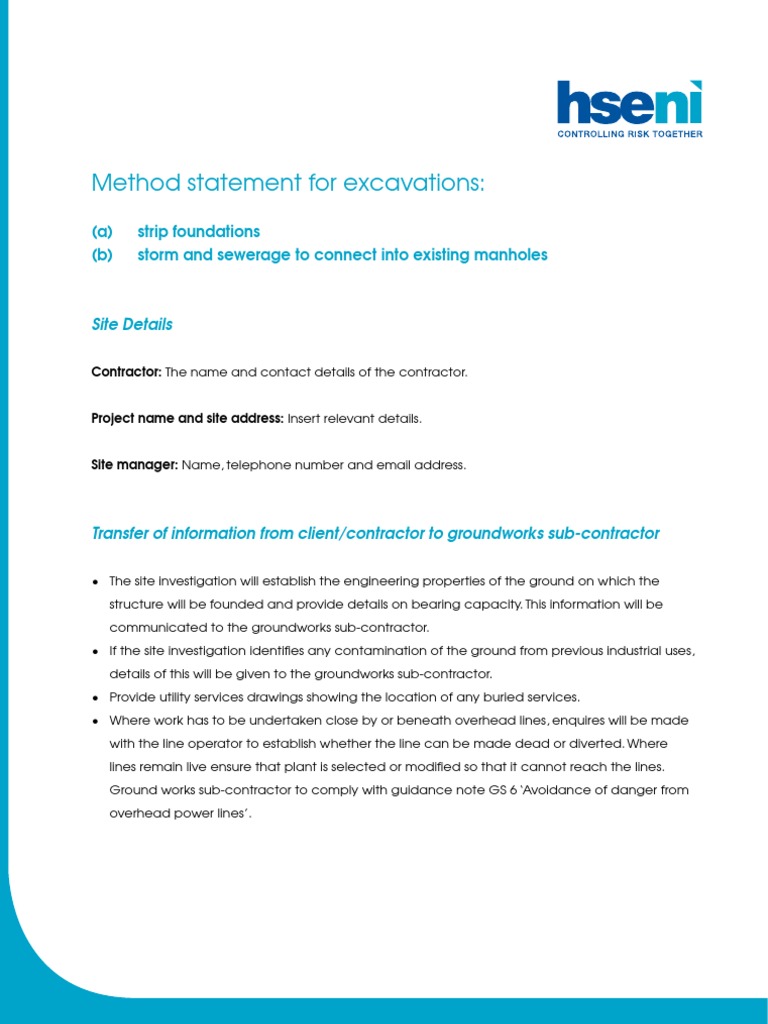 Excavation Method Statement Guide | PDF | Excavation (Archaeology ...