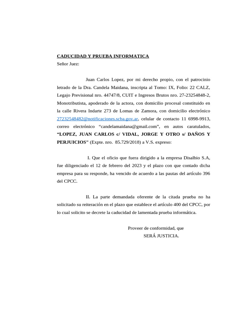 Caducidad y Prueba Informatica | PDF