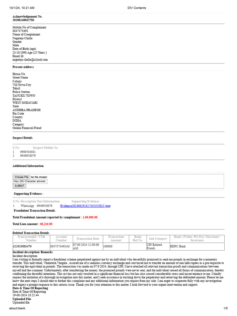 S.No. Suspect Mobile No: Evidence202408191817435353015.jpeg | PDF