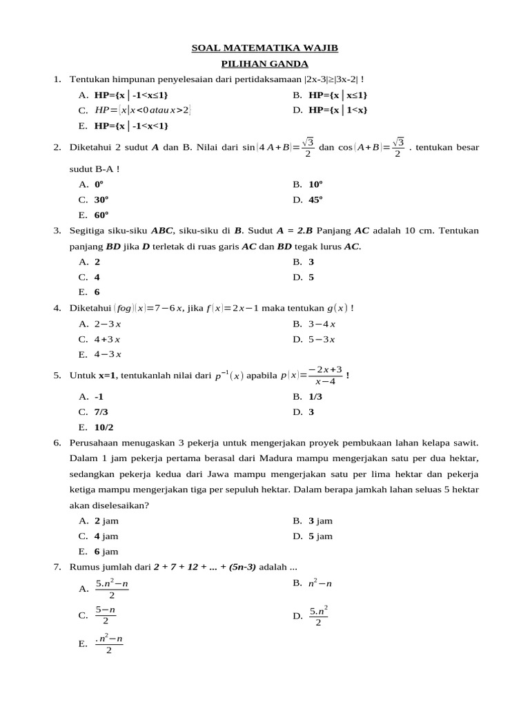 Soal Math Wajib - Uasbnbk | PDF