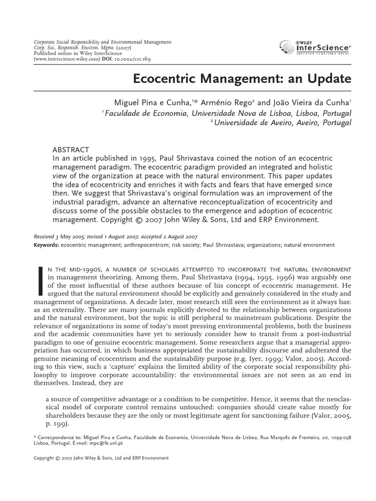 Ecocentric Mangement-An Update | PDF