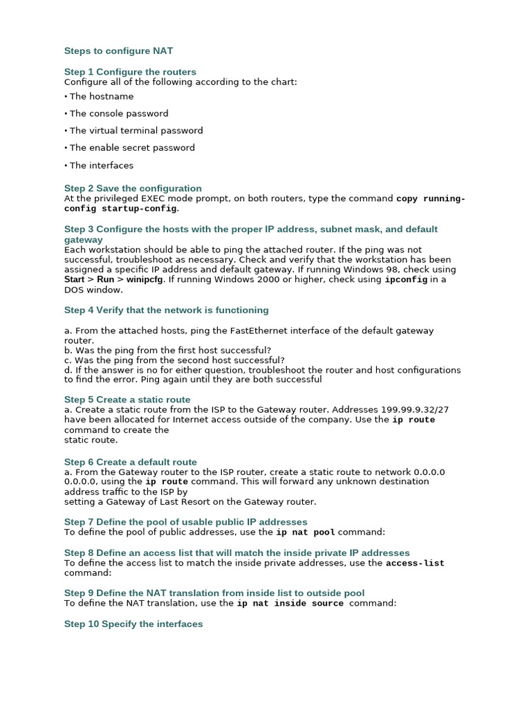 Steps To Configure NAT | PDF | Ip Address | Router (Computing)